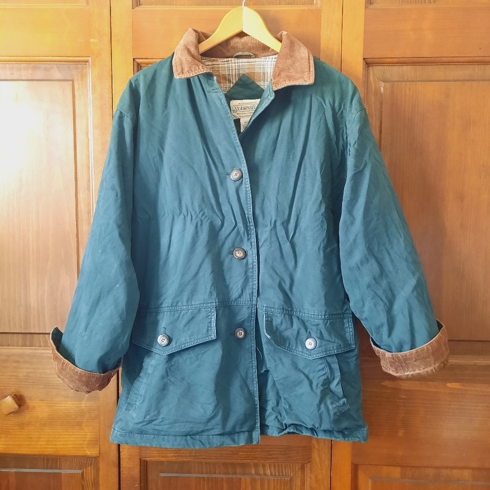 Vintage 90s St. John's Bay Forest Green Barn Coat Corduroy Collar Lined Size M